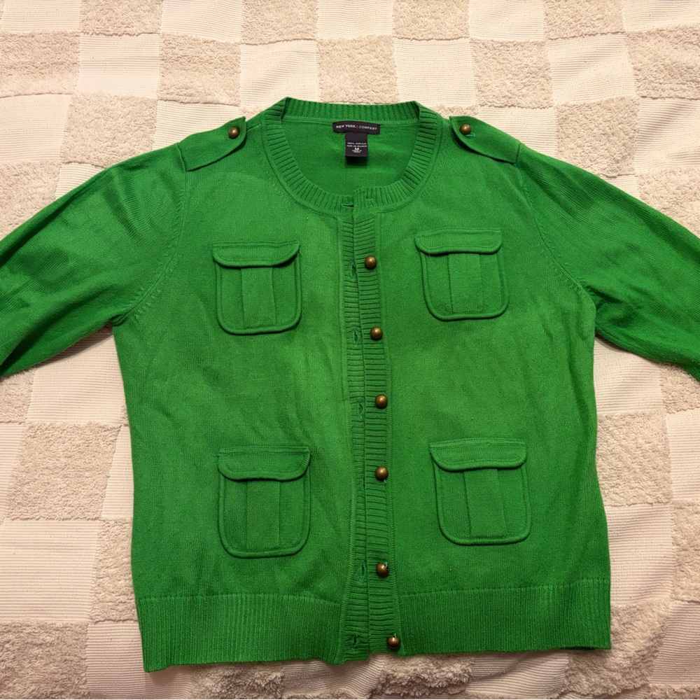 Vibrant Green Cardigan with Button Details